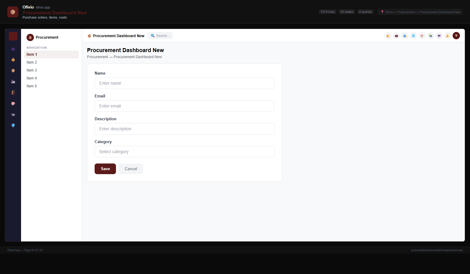 Ofivio procurement dashboard with purchase orders and supplier activity