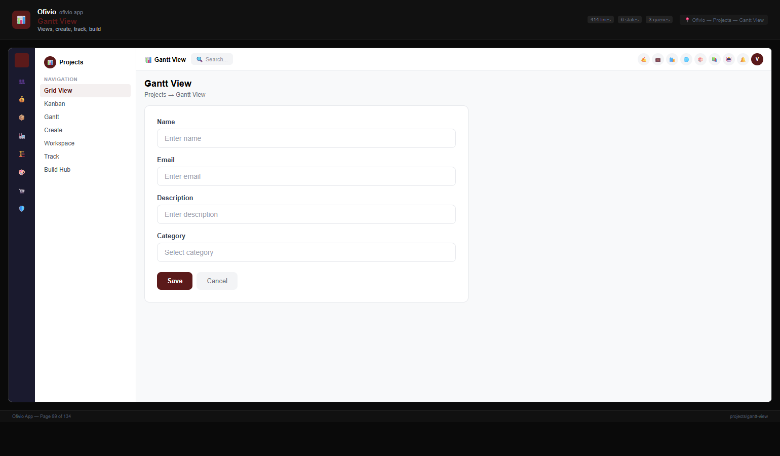 Ofivio project Gantt view with stages and deliverables on a timeline